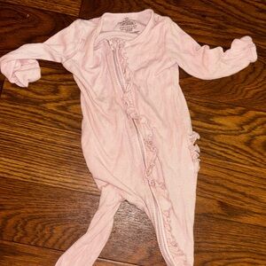 Caden lane Lovely Pink Bamboo Waffle Ruffle Zipper Footie
